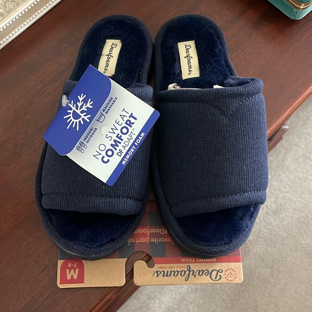 NWT Dearfoams Demi Rib Knit  Slide Slippers-Sz 7/8